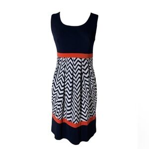XL chevron dress multicolored dark blue bright orange black chevron stretchy